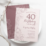 Convites Festa de aniversário de 40 anos Floral Rosa Supers<br><div class="desc">Convite de festas aniversário de 40 anos Floral Rosa-escuro. Design minimalista moderno com desenhos botânicos em destaque e letra de script de tipografia. Simples trendy convida cartão perfeito para uma festa de na moda. Pode ser personalizado para qualquer idade. Impressos convites Zazzle ou modelo de impressão digital instantânea para download....</div>