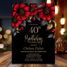 Festa de Aniversário de 40 Anos Floral Vermelha co