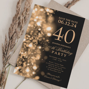 Convites Festa de Aniversário de 40 anos Gold Glam Save The