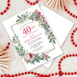 Convites Festa de aniversário de 40 anos Holly Floral de Ro<br><div class="desc">Um quadro de férias delicado e festivo contém rosas vermelhos e brancos aninhados em folhas sagradas e de eucalipto. O nome e o ano de aniversário da celebrante são escritos em um bonito vermelho. Perfeito para uma festa de aniversário de inverno. Fácil de personalizar.</div>