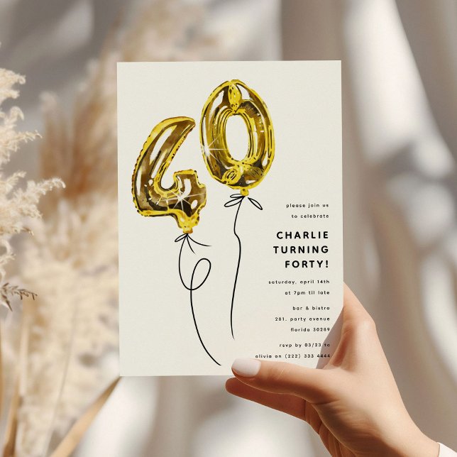 Convites Festa de Aniversário de 40 Anos Minimal Gold 40 Ba (Criador carregado)