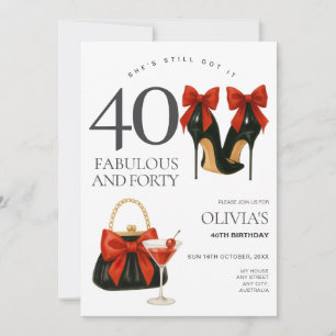 Convites Festa de Aniversário de 40 anos Preta e Vermelha M