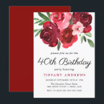 Convites Festa de aniversário de 40 anos Romântica com Rosa<br><div class="desc">Convite de festas das Rosas vermelhas Românticas de Aquarela aniversário de 40 anos Consulte coleção correspondente no repositório</div>
