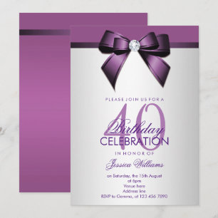 Convites Festa de Aniversário de 40 anos Romântica Violeta