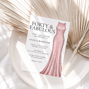 Convites Festa de aniversário de 40 anos Rosa de Vestidos D