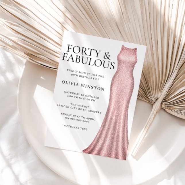 Convites Festa de aniversário de 40 anos Rosa de Vestidos D (Criador carregado)