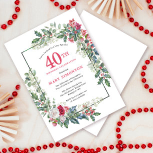 Convites Festa de Aniversário de 40 anos Rosa Vermelha Bran