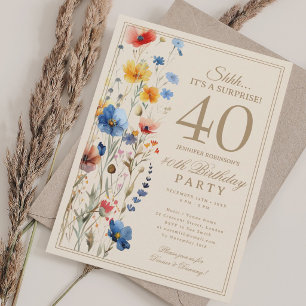 Convites Festa de Aniversário de 40 anos Surpresa Boho Flor