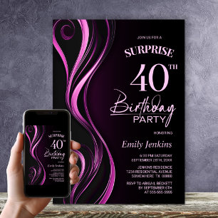 Convites Festa de Aniversário de 40 anos Surpresa Preta e R
