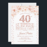 Convites Festa de aniversário de 40 anos surpresa - Rosa br<br><div class="desc">Convite de festas de aniversário de 40 anos surpresa para mulheres. Cartão de convite floral elegante em branco,  cor-de-rosa pincelado e rosa de brilho fino. Apresenta letra de script de tipografia e letras de diamante. Perfeito para uma festa surpresa de dia adulto.</div>