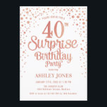 Convites Festa de aniversário de 40 anos surpresa - Rosa Do<br><div class="desc">Convite de festas de aniversário de 40 anos surpresa. Design elegante em branco e brilhante rosa de ouro. Possui fonte de script na moda e confetti. Envie-me uma mensagem se precisar de idade personalizada.</div>