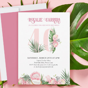 Convites Festa de Aniversário de 40 anos Tropical Rosa Prot
