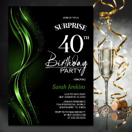 Convites Festa de aniversário de 40 anos Verde Preto Surpre