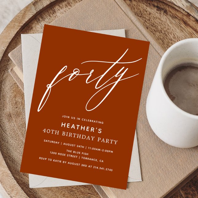 Convites Festa de aniversário de 40 h de laranja queimado m (Criador carregado)