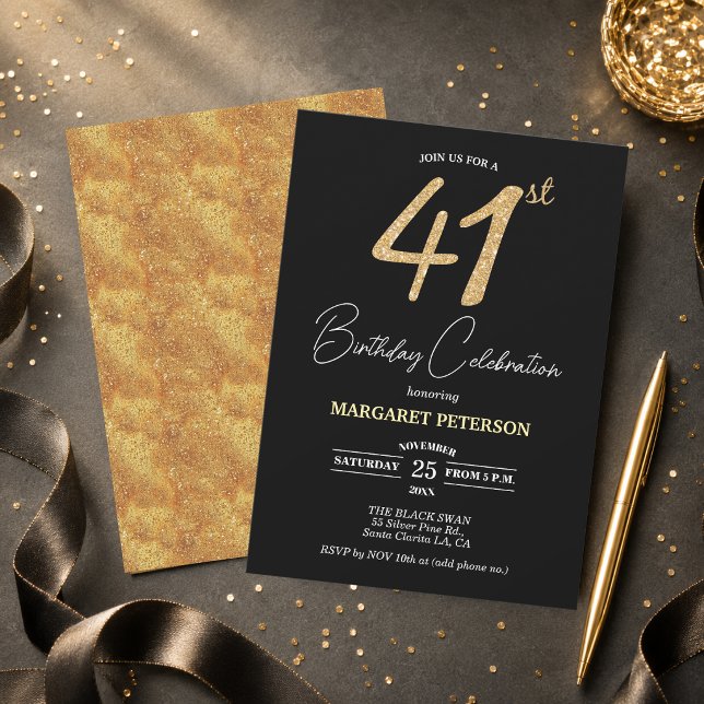 Convites Festa de Aniversário de 41 anos com Brilho Preto E (Criador carregado)