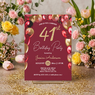 Convites Festa de Aniversário de 41 anos Surpresa Dourado G