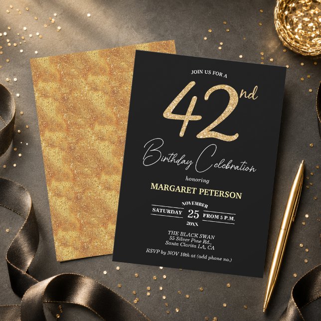 Convites Festa de Aniversário de 42 anos com Brilho Preto E (Criador carregado)