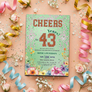 Convites Festa de Aniversário de 43 anos com Brilho Floral