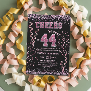 Convites Festa de Aniversário de 44 anos com Brilho Rosa Rh