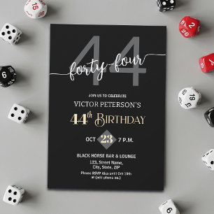 Convites Festa de Aniversário de 44 anos Minimalista Preta 