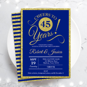 Convites Festa de Aniversário de 45 anos - Dourado Azul Saf