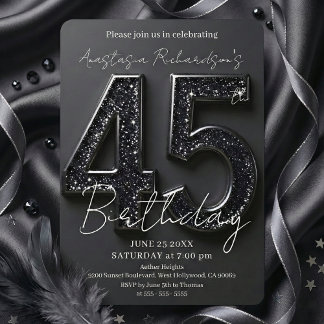 Convites Festa de Aniversário de 45 Anos Elegante e Chique