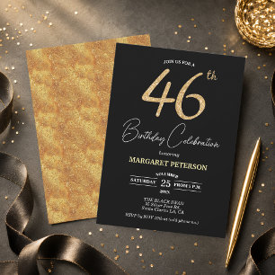 Convites Festa de Aniversário de 46 anos com Brilho Preto E