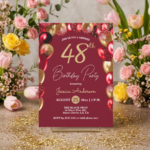 Convites Festa de Aniversário de 48 anos Surpresa Dourado G