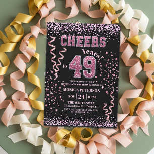 Convites Festa de Aniversário de 49 anos com Brilho Rosa e 