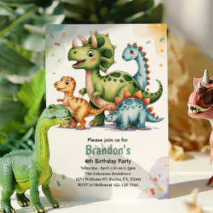 Convites Festa de Aniversário de 4 anos de Dinossauro para