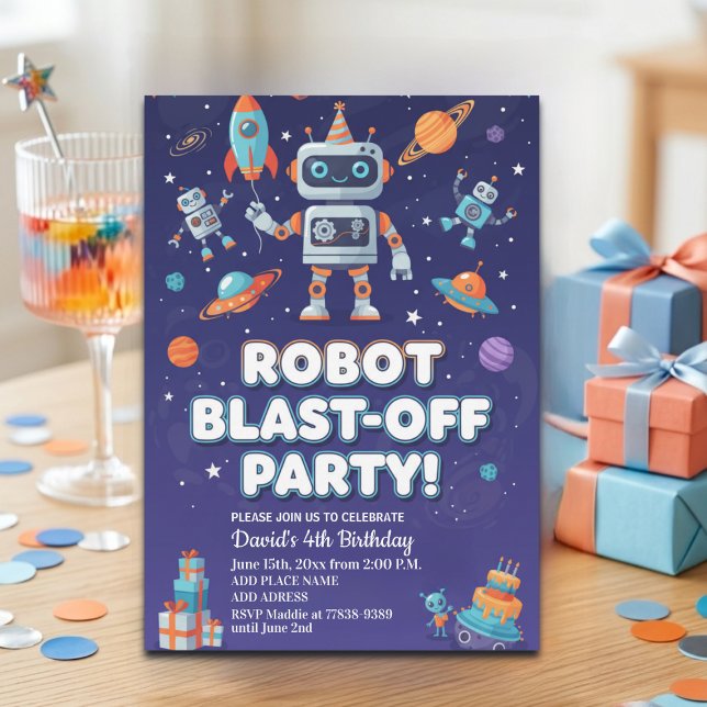 Convites Festa de Aniversário de 4 anos dos Robôs no Espaço (Criador carregado)