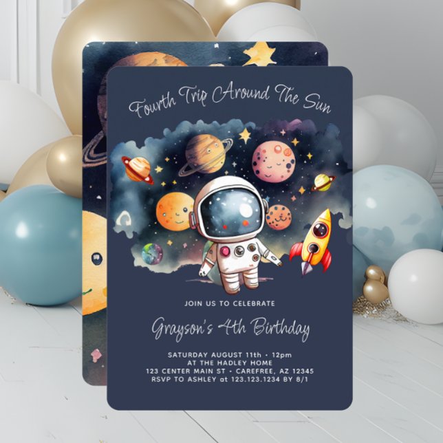 Convites Festa de Aniversário de 4 anos Planetas Espaço Sid (Criador carregado)