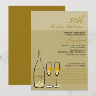 Convites Festa de Aniversário de 50 anos Chic Gold Champagn