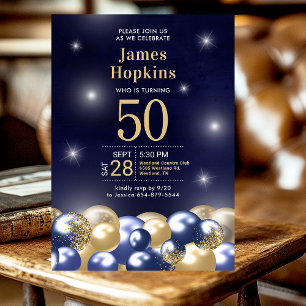Convites Festa de Aniversário de 50 anos com Balões Azuis e