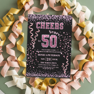 Convites Festa de Aniversário de 50 anos com Brilho Rosa