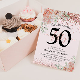 Convites Festa de Aniversário de 50 anos com Floral Rosa El