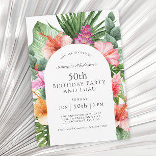 Convites Festa de Aniversário de 50 anos com Floral Tropica