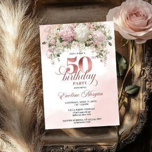 Convites Festa de Aniversário de 50 anos com Flores Rosa Be