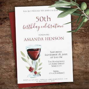 Convites Festa de Aniversário de 50 anos com Vinho Tinto Aq