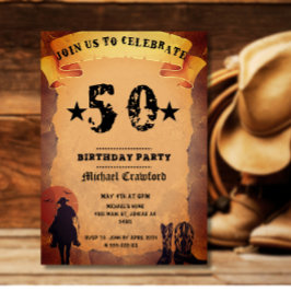 Convites Festa de aniversário de 50 anos cowboy papel antig