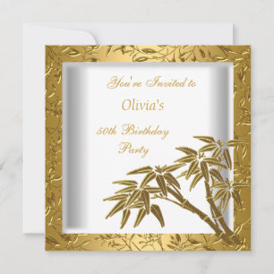 Convites Festa de Aniversário de 50 anos Dourado Branco Bam
