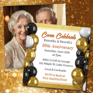 Convites Festa de Aniversário de 50 anos Dourado e Preto