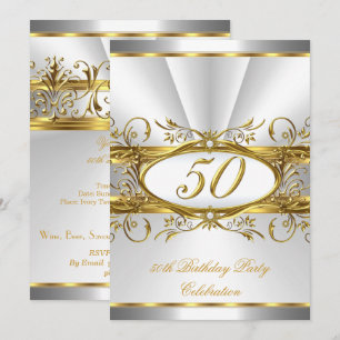 Convites Festa de Aniversário de 50 anos Dourado Floral Pra