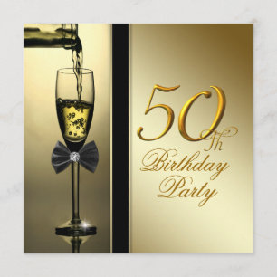 Convites Festa de Aniversário de 50 anos Elegante Champagne
