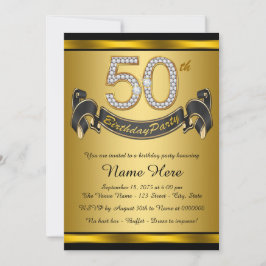 Convites Festa de Aniversário de 50 anos Elegante Dourado
