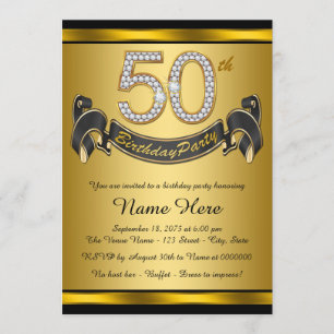 Convites Festa de Aniversário de 50 anos Elegante Dourado