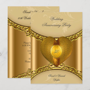 Convites Festa de Aniversário de 50 anos Elegante Dourado C