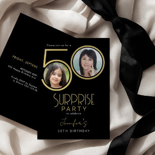 Convites Festa de aniversário de 50 anos elegante em preto