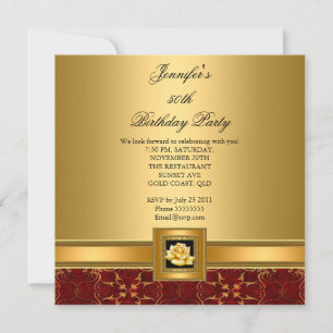 Convites Festa de Aniversário de 50 anos Elegante Vermelho 
