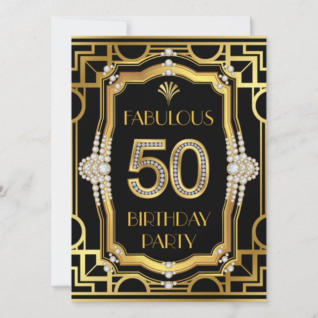Convites Festa de Aniversário de 50 anos em Art Déco (Frente)